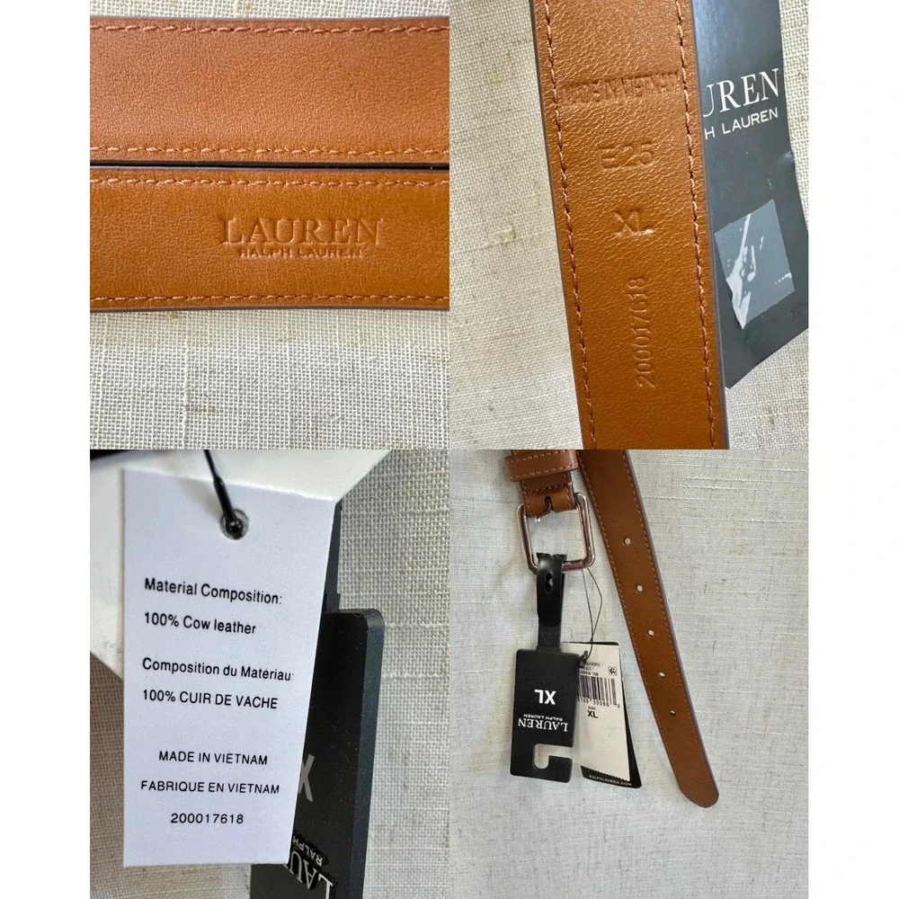 Lauren Ralph Lauren Leather Solid Brown Double Wrap Stacked Belt Size XL New NWT